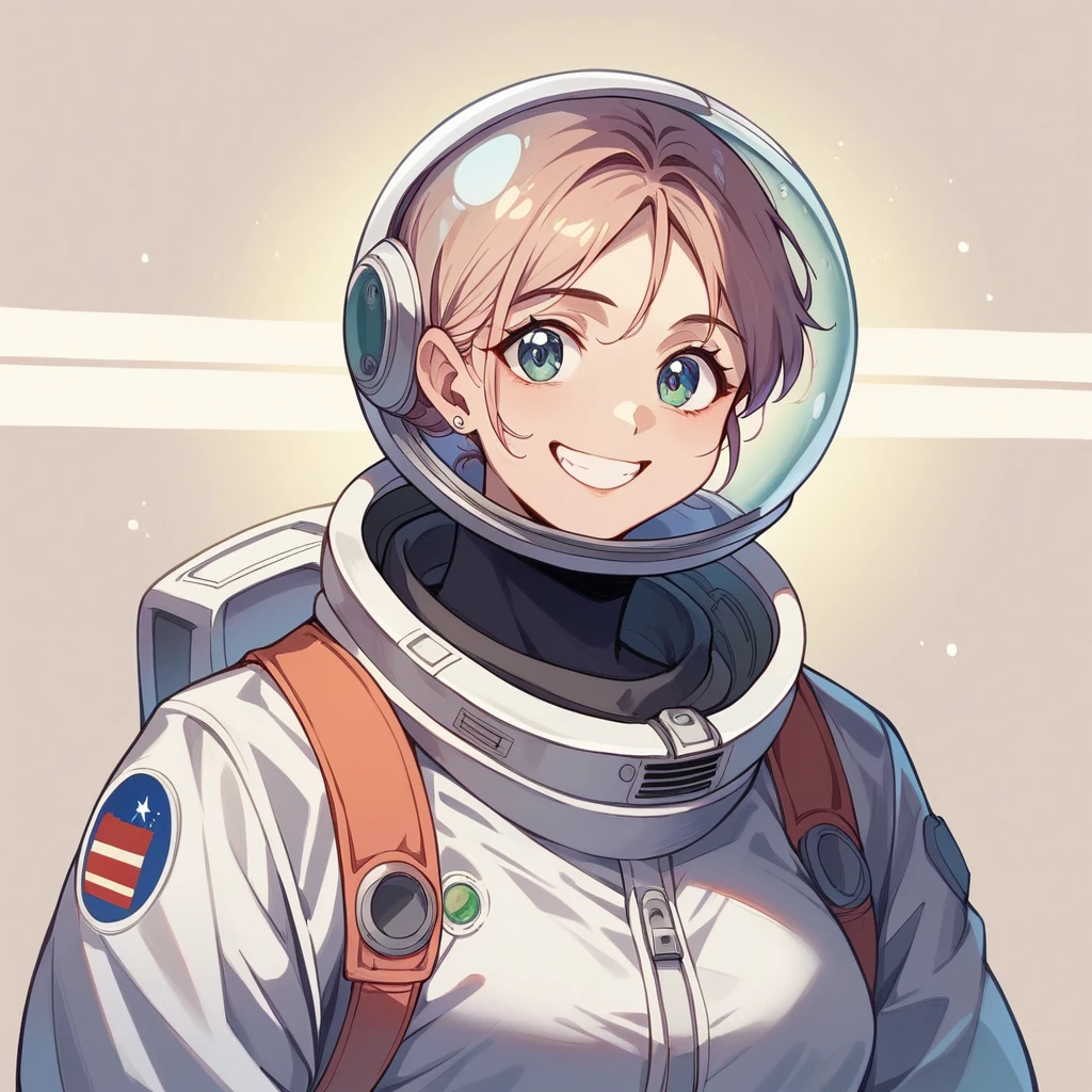 universe space、high school girl、smile、Spacesuit、Space Station、Spotlight、planet、Spacewalk、whole body
