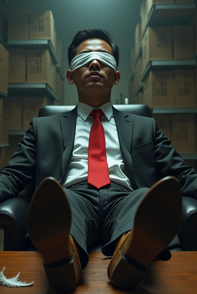 Malaysia malay handsome 19 years lawyer
His hand get handcuff in warehouse
Blindfolded
Black Suit and Red tie
feet on desk
feather
shoes on desk
5 toes each feet
Grey sock
Smock effect smelly sock
1 man take off his socks
1 another man tickle his feet
Tickle Tickle feet
He laugh very hard