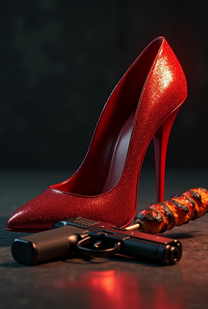 Sparkling red heel, gun,kebab well done