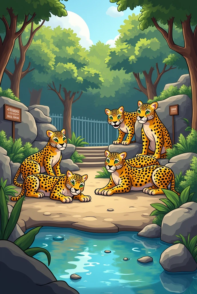cartoon of a group of jaguars at the zoo