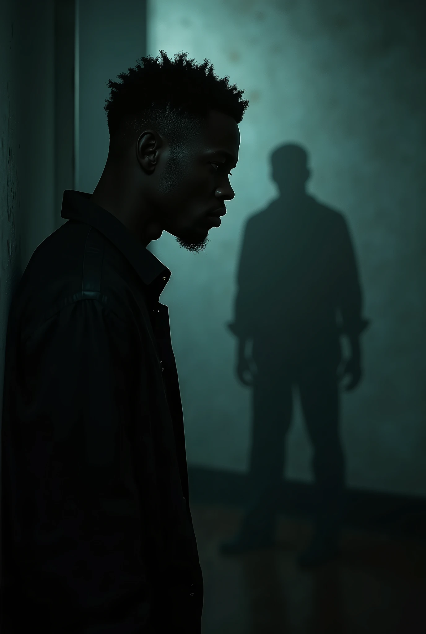  Black singer with short curly hair,thinking of a shadow of one who disappeared from his life