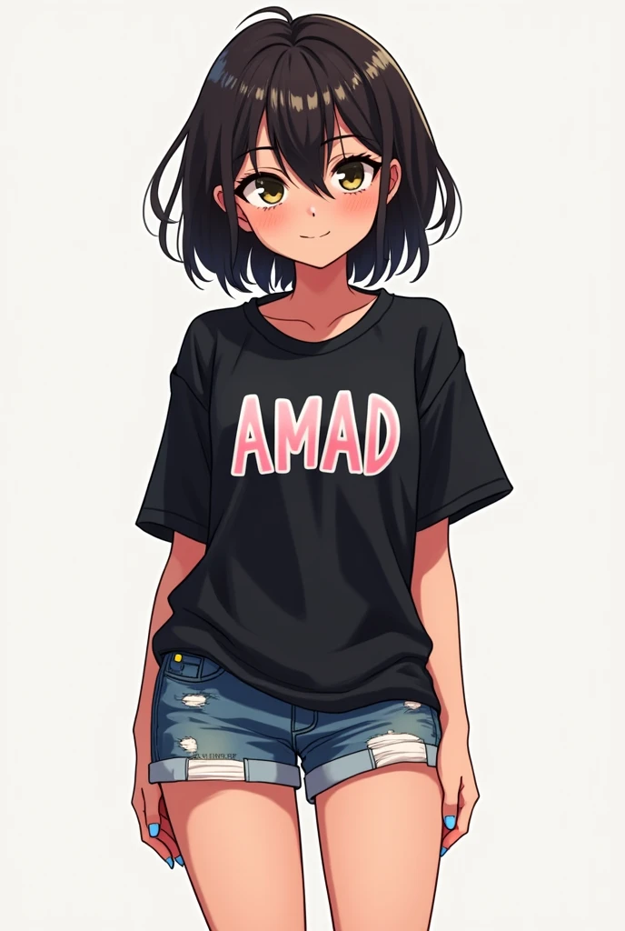 Anime character Mikey in black shirt on her shirt written AMAD