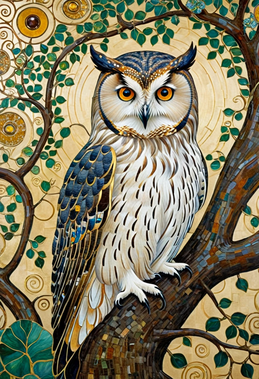 Close-up of a painting of a tree with an owl on it, Klimt jigsaw puzzle, Pinterest, Art Nouveau, Gustav Klimt, gustav klimt 4 k, Gustav Klimt 4k, Gustav Klimtのスタイル, Gustav Klimtスタイル, Gustav Klimtの絵画, Klimt and Niksew