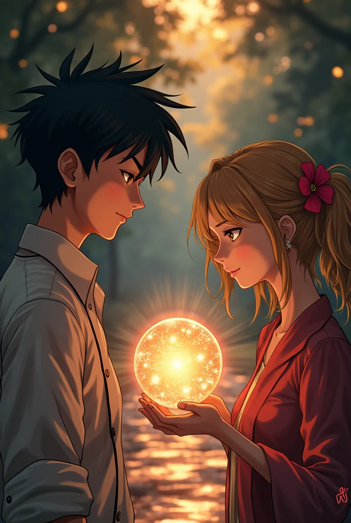 prompt = """
Satoshi steps back with a resolved expression, having made his decision. Yumiko, with a knowing and enigmatic smile, watches the future unfold in the crystal ball. The scene is bathed in a warm, anticipatory glow, capturing the sense of a new path being set. The details of the crystal ball’s vision and Yumiko’s expression are rendered with the high quality and professional touch of a JVC GY-HM170UA 4KCAM.
"""
