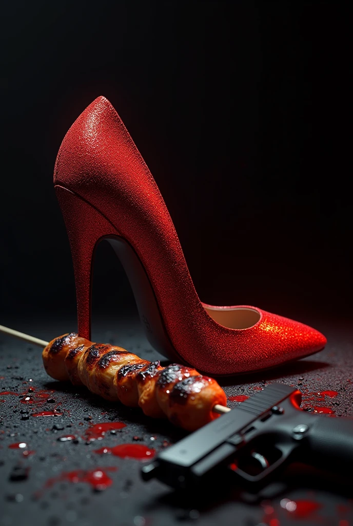 Sparkling red heel, gun,sheesh kebab well done