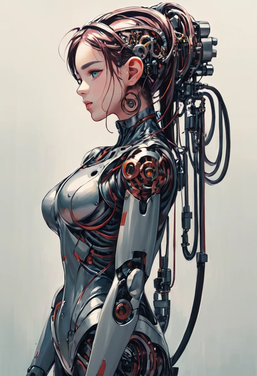 Character design of a girl wearing a cybernetic exoskeleton、Oriental、Concept Design Sheet、White background、Yoji Shinkawa's style --s 750 --niji 5