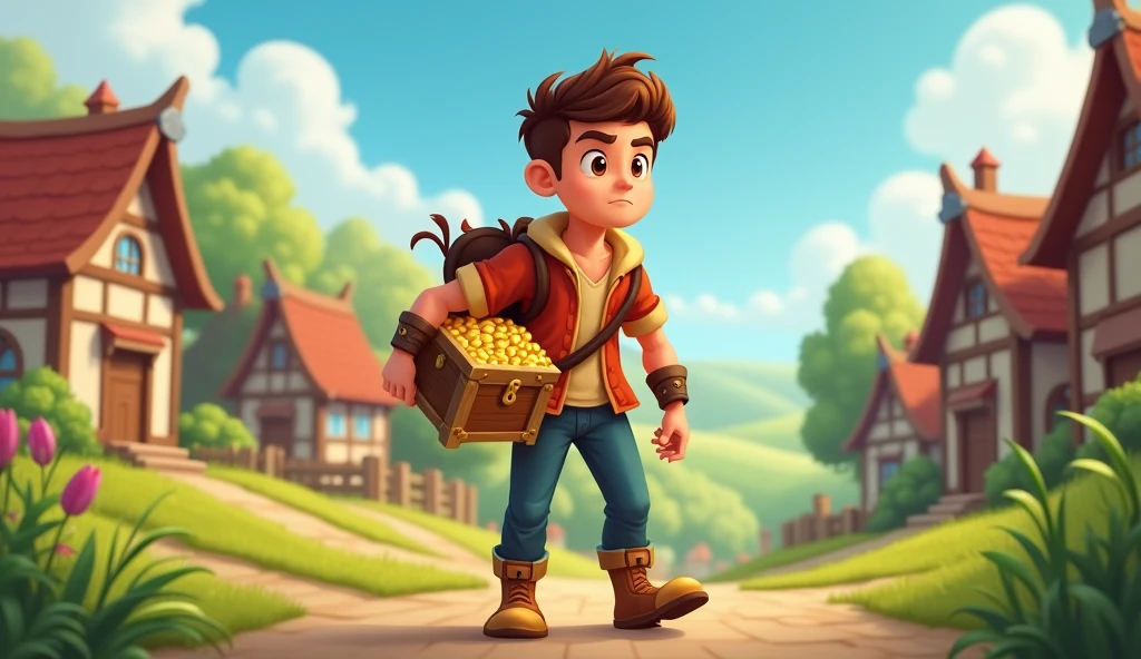 A 30 year boy returned to the village with the treasure cartoon pic