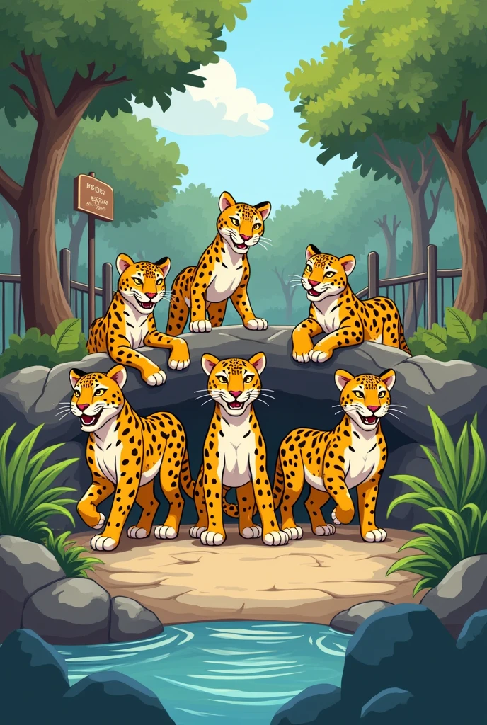 cartoon of a group of jaguars at the zoo