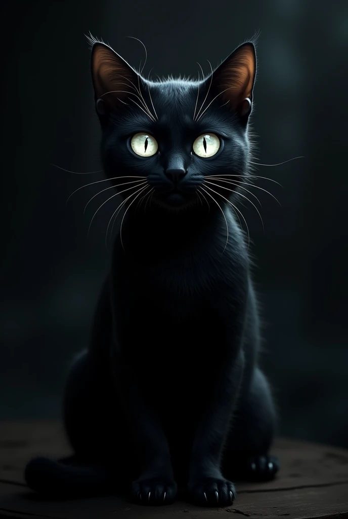 Black cat with standing scary eyes