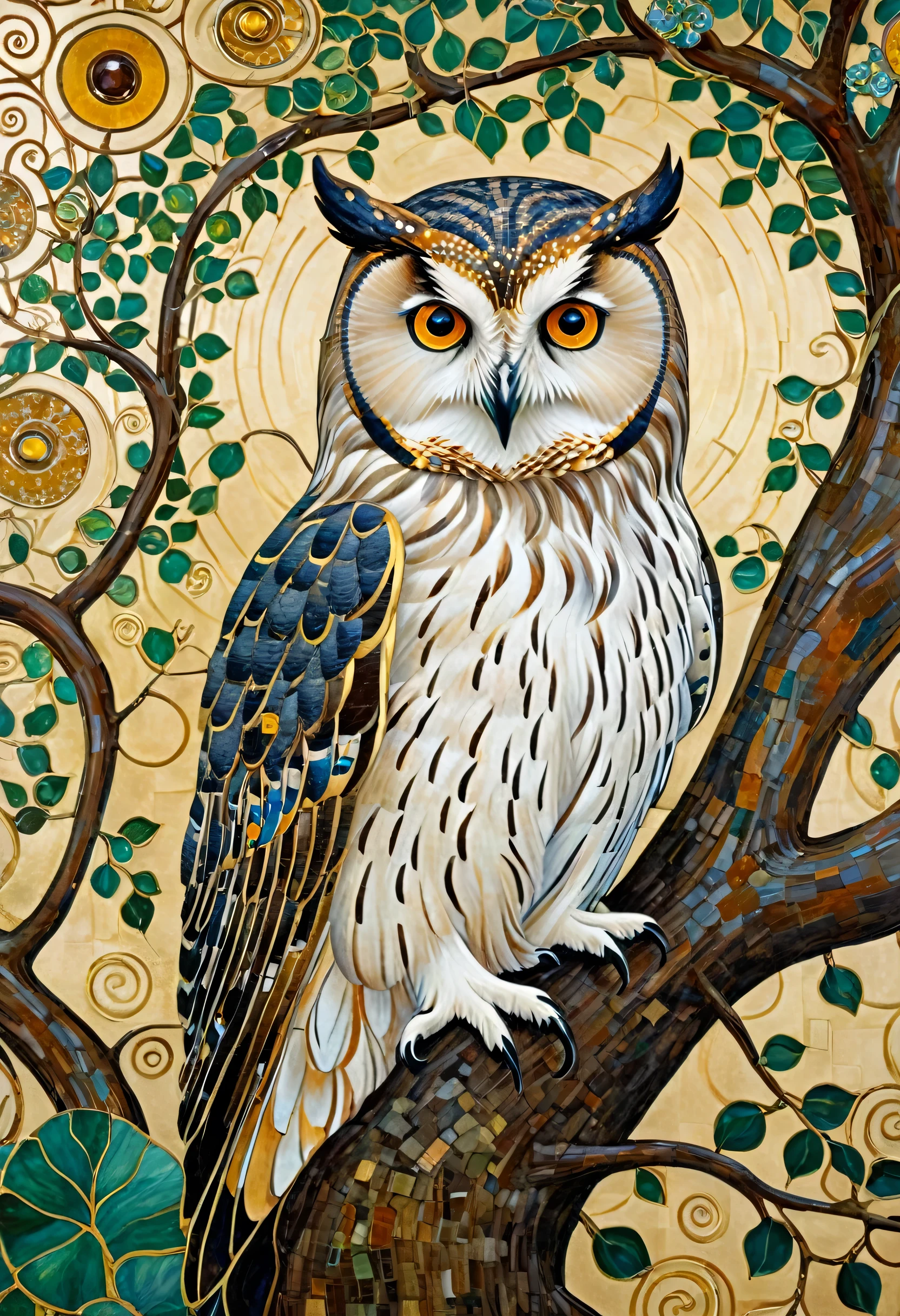 Close-up of a painting of a tree with an owl on it, Klimt jigsaw puzzle, Pinterest, art nouveau, Gustav Klimt, gustav klimt 4 k, Gustav Klimt 4k, Gustav Klimt's style, Gustav Klimt style, Paintings by Gustav Klimt, Klimt and Niksew