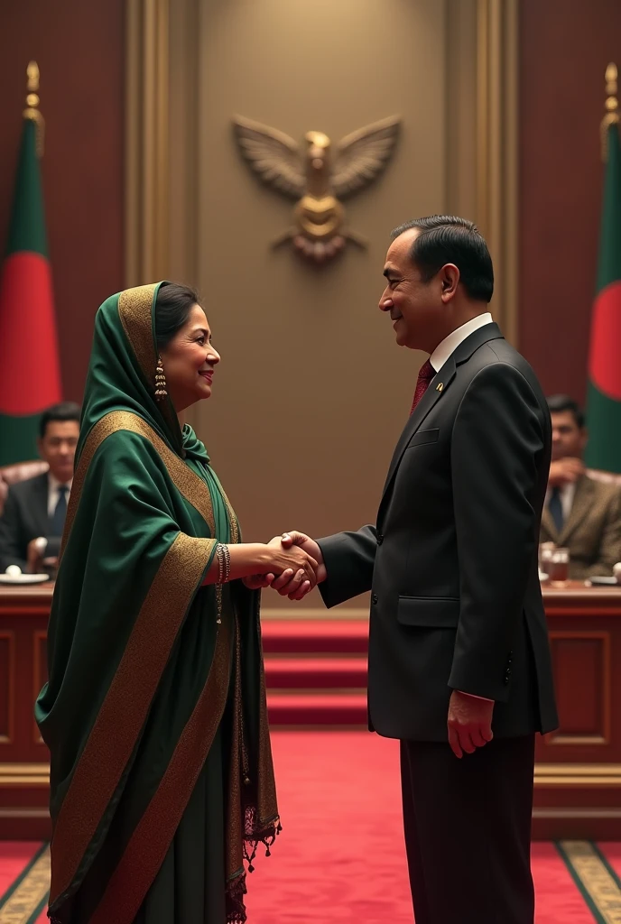 Sheikh Hasina and Khaleda Zia shaking hands