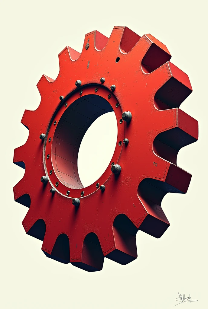 A single red gear is a large backgroundless drawing.