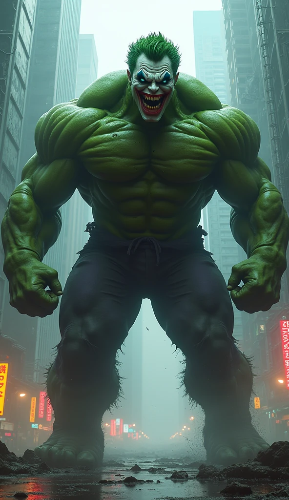 Super hulk + joker face hybrid angry futuristic