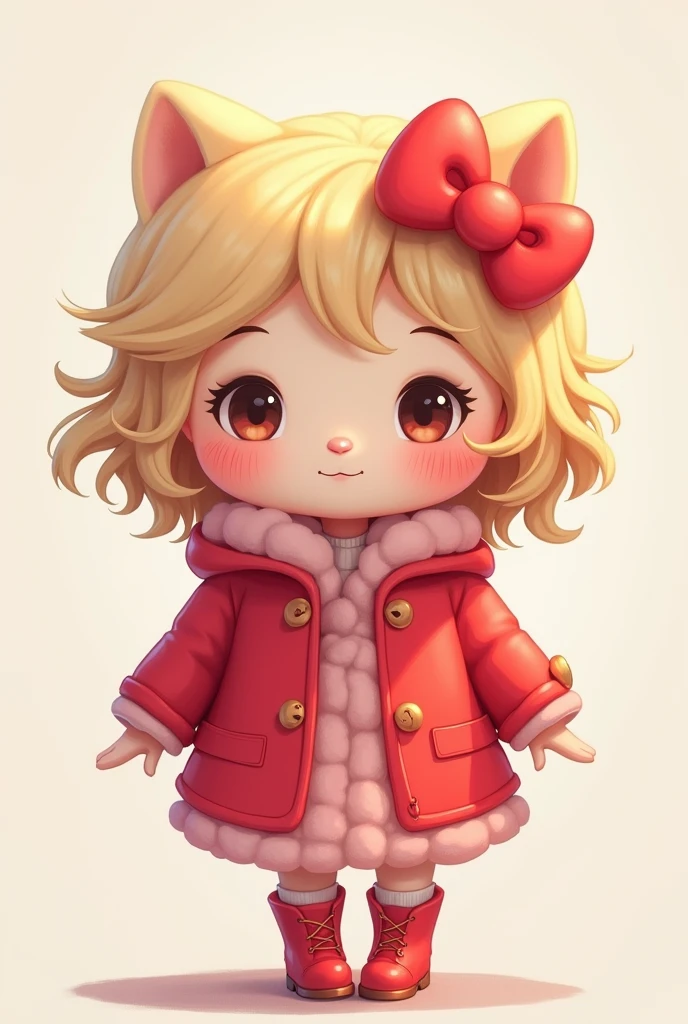 Hello kitty digital art girl blonde curly hair red pink coat