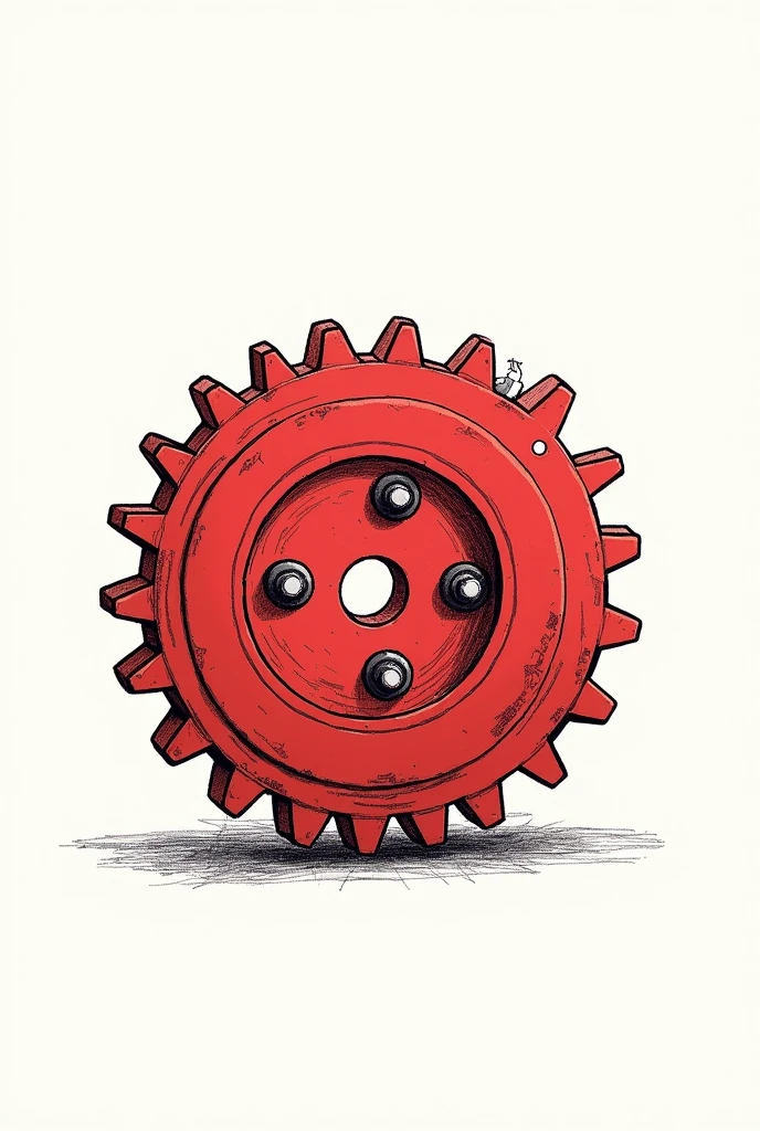 A single red gear is a large, straight, backgroundless drawing.