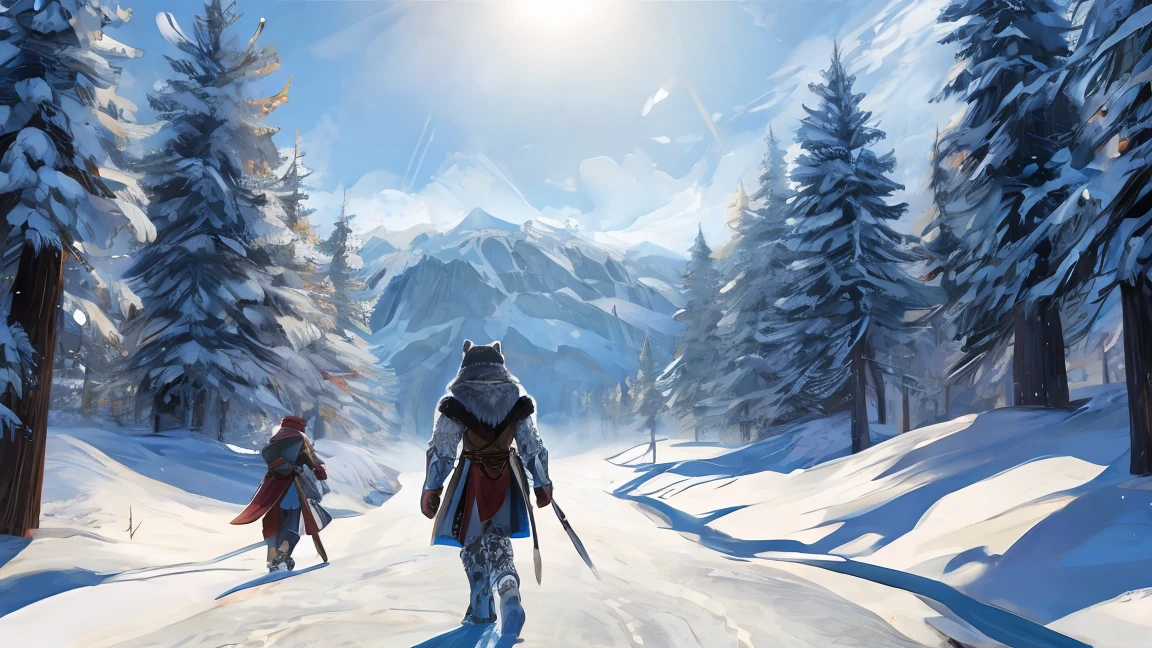 A silver barbarian snow leopard walking on the snow