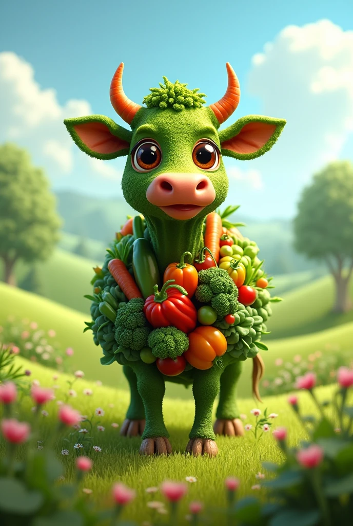 vegetable cow picture in field