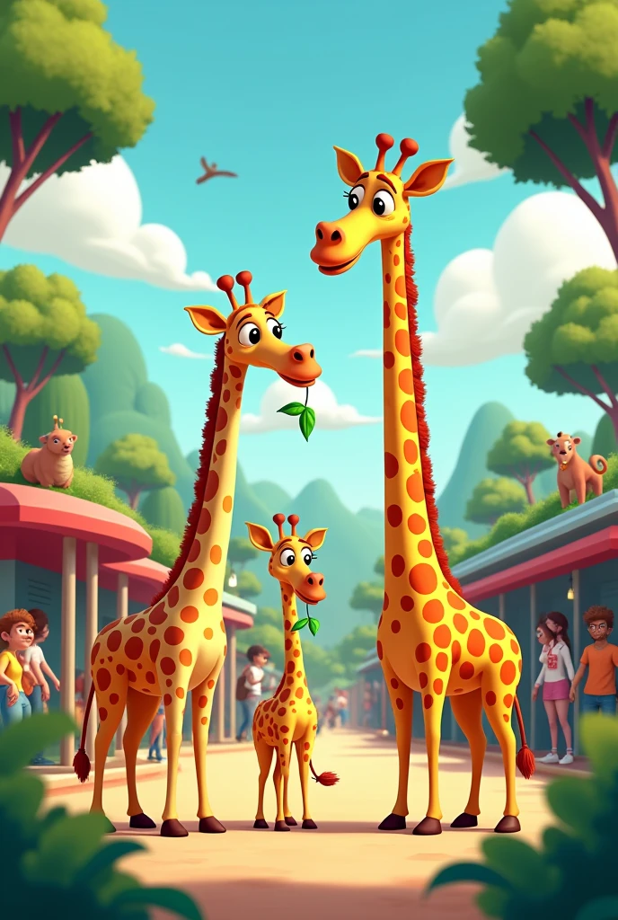 cartoon of a group of giraffes at the zoo