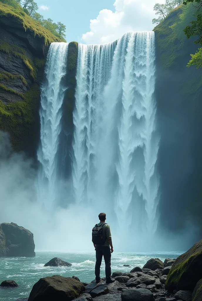 One man with waterfall 