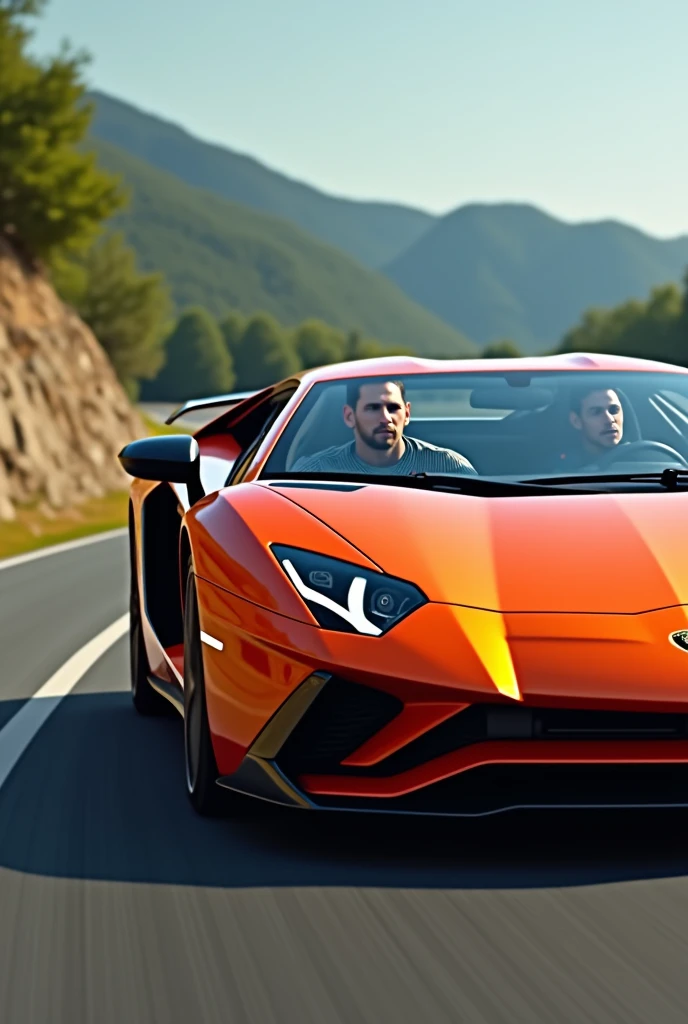Messi is driving a Lamborghini