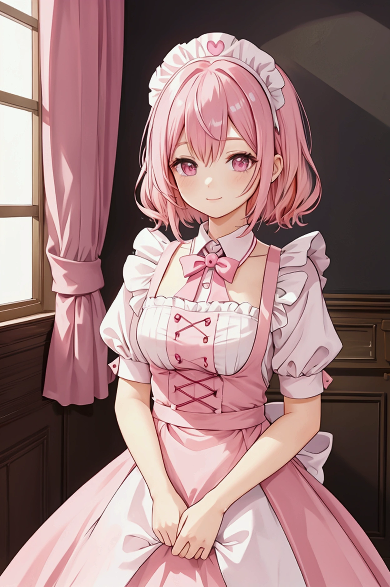 woman,pink hair,Maid outfit,half body