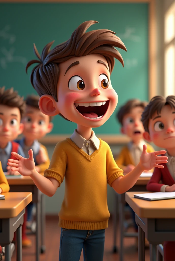 In a class little only one boy happy speak