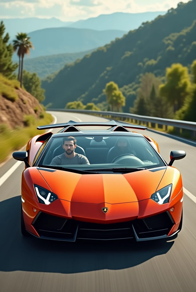 Messi is driving a Lamborghini