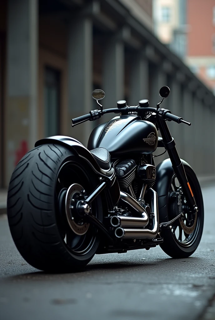 A bike with 4 exhaust and black in colour with big rear wheels