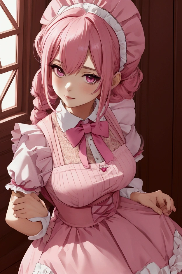 woman,pink hair,Maid outfit,half body