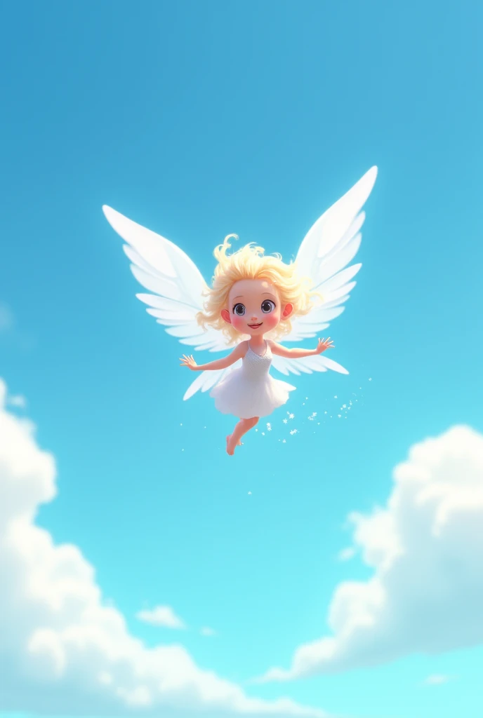 Animated beautiful character fly in the sky