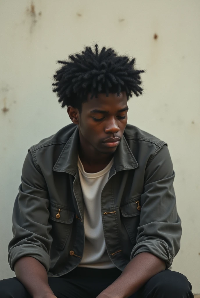 Black teenager sitting with short curly hair thinking about the shadow of a Girl who disappeared from his life CD cover with the name: It Happened to Me