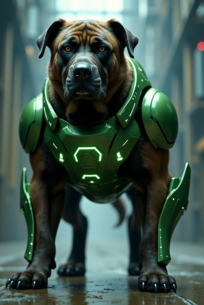 dog with super strength , with kryptonite coated armor ,  