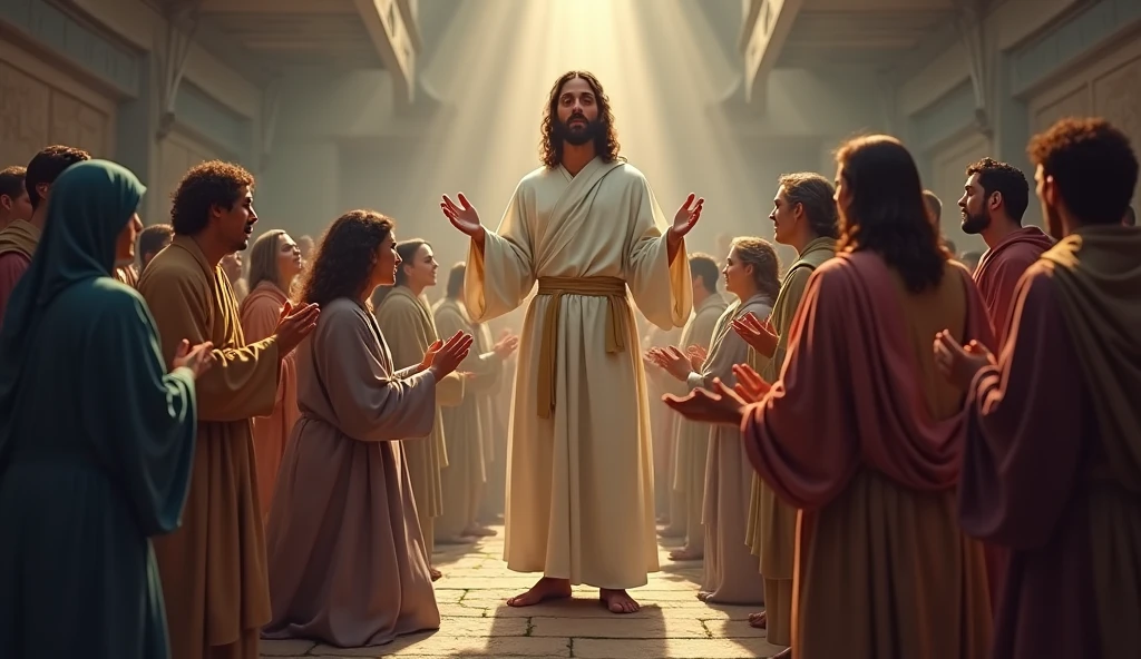 Jesus and several people praying