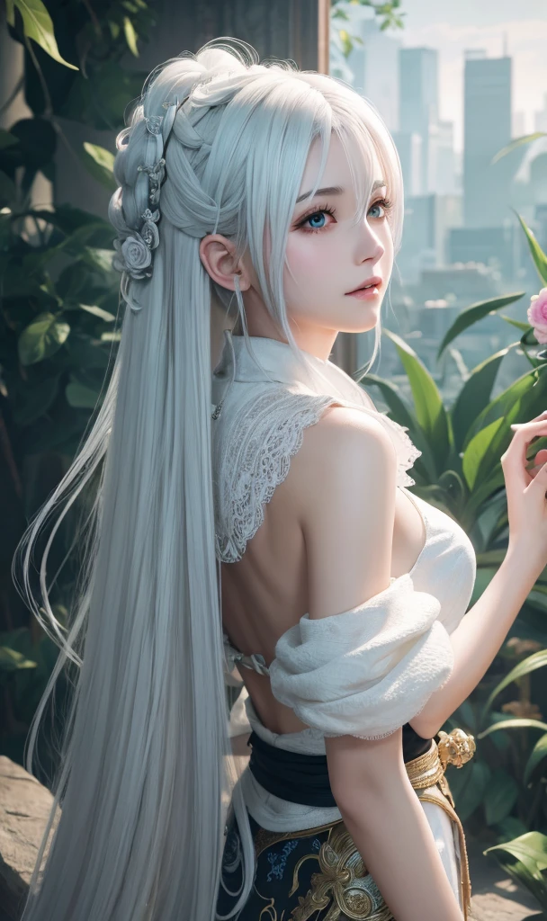 masterpiece, best quality, official art, extremely detailed CG unity 8k wallpaper, highly detailed, illustration,white hair, 