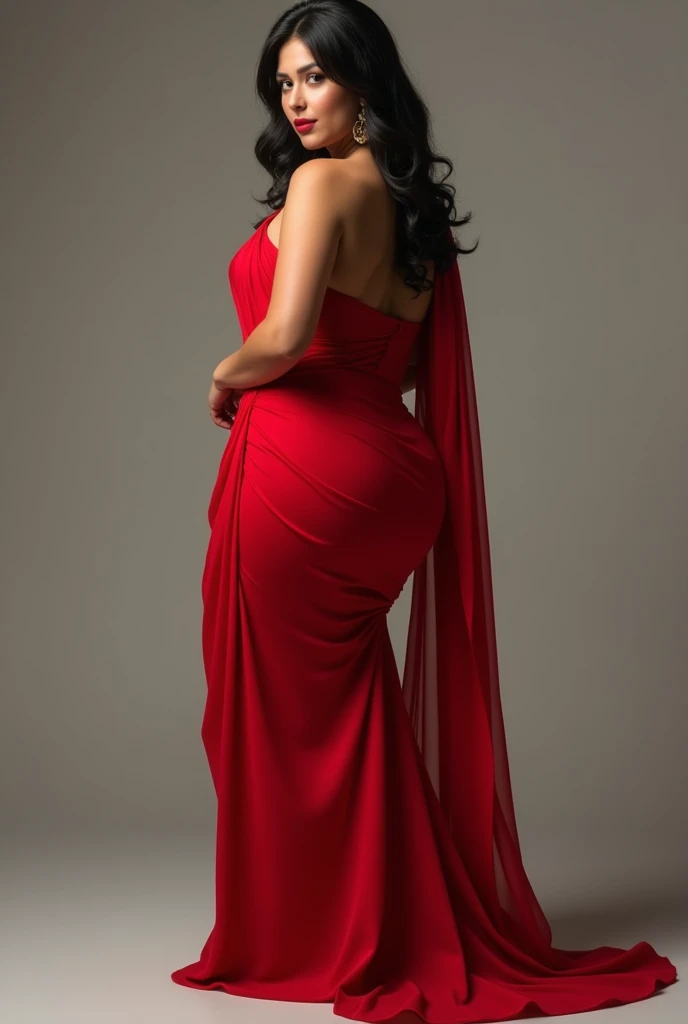 Sound curvy women, big boobs and ass, beautiful sensual face , slim belly , sexy red saree without bra ,
