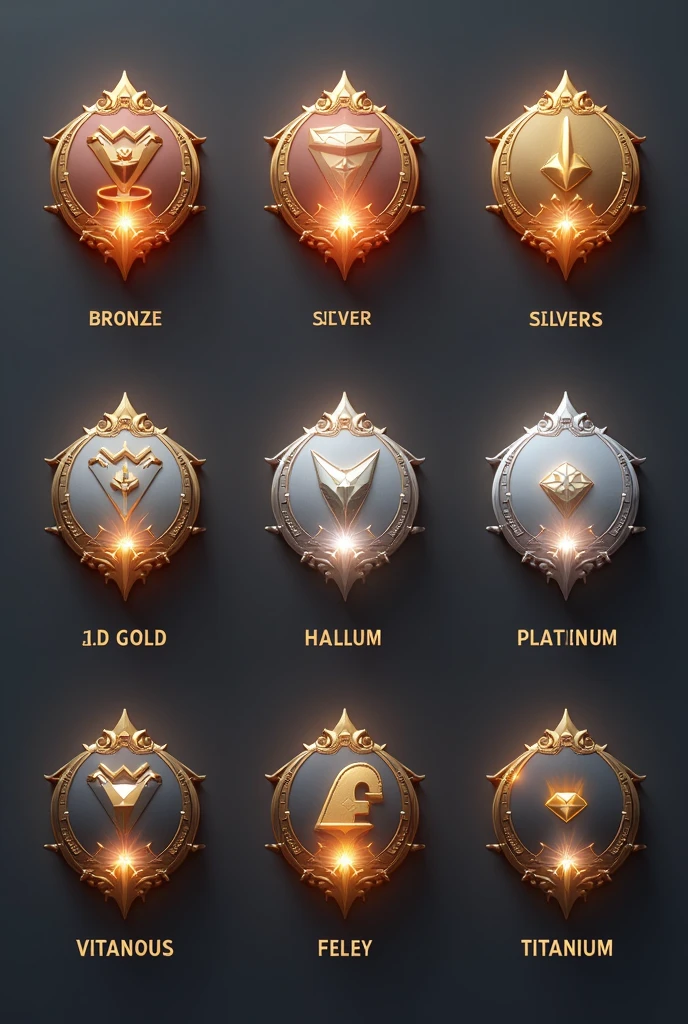 Design a set of 3D cards representing different VIP tiers: Bronze, Silver, Gold, Diamond, Platinum,Titanum. Each icon should feature a unique grand color that reflects the level of exclusivity and luxury associated with it. Incorporate stylish elements and modern design to make each icon visually distinctive while maintaining a cohesive look across the collection. The icons should embody elegance and prestige, suitable for an upscale brand or service.