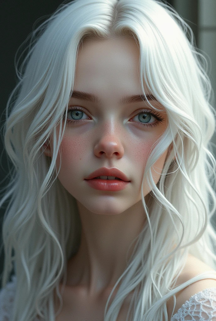 White Hair、Open your mouth a little、Parted bangs, Hair blowing in the wind, Take a closer look, 