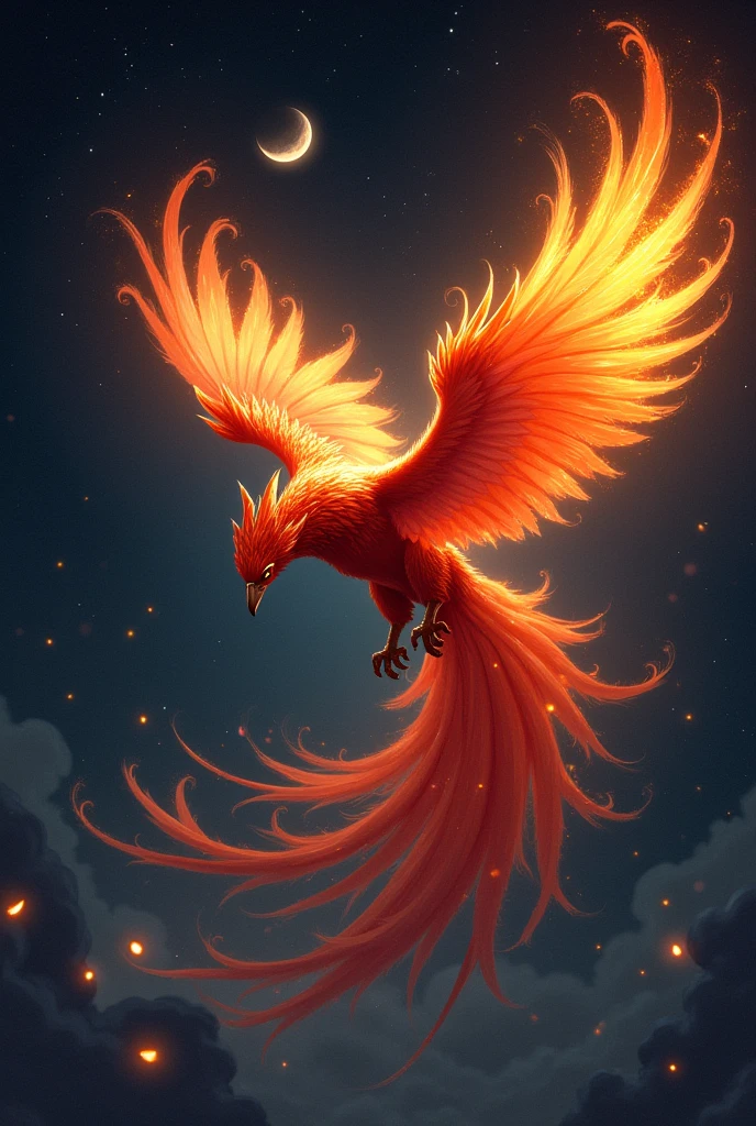 Burning phoenix bird fly In night