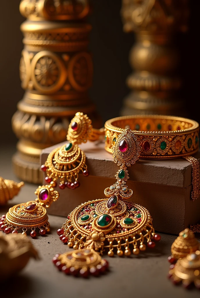 Indian gold heritage jewellery with ruby and emerald stones