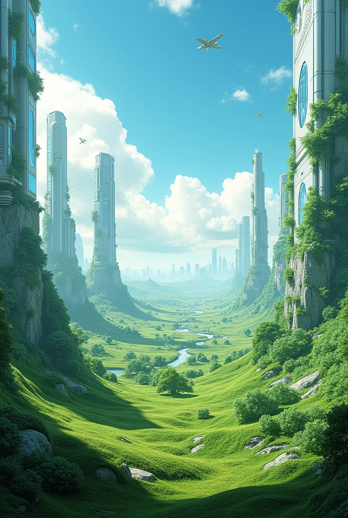 Make a landscape art on the topic " future we want clean and green"