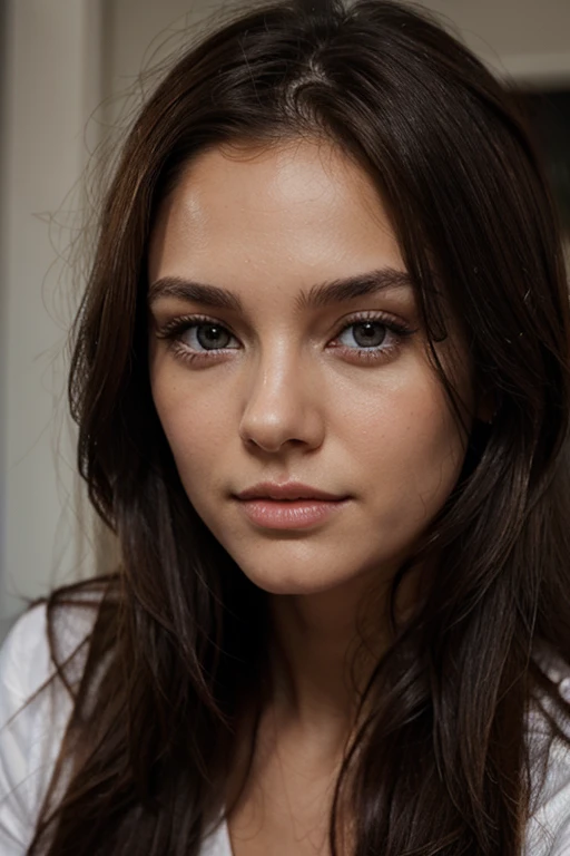 a 2 woman, Long dark brown hair, yeux bleux gris