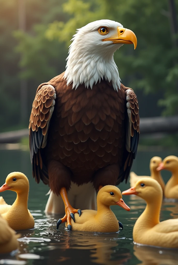 Eagle eat with Ducks eagle believe am a duck in the duck cage