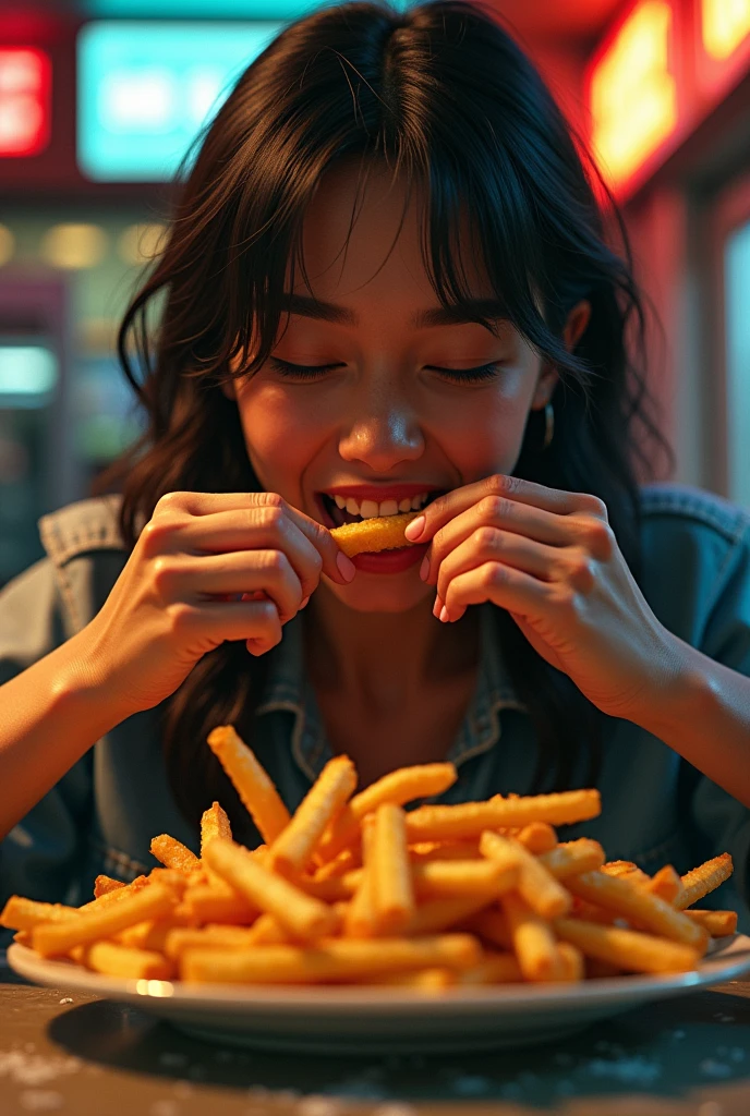 Show me a woman who is addicted to fries 