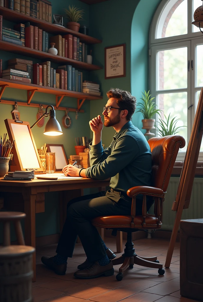 Intellectual guy in his studio