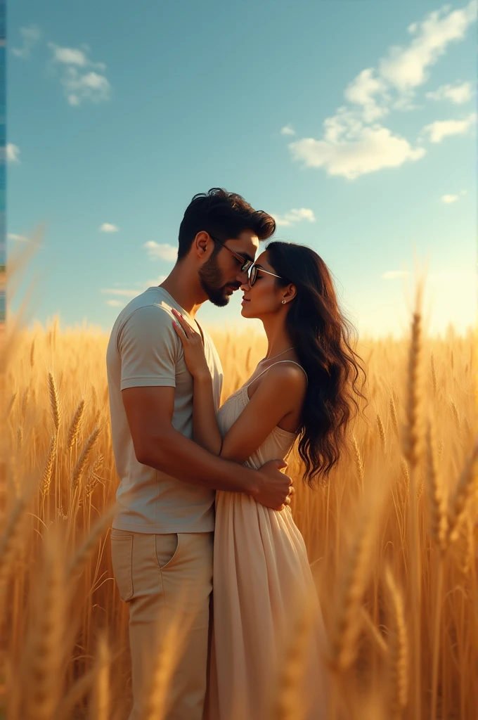 Indian beautiful girl with eye glasses having sex with boy in wheat farm
