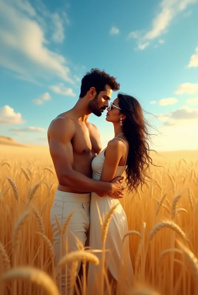 Indian beautiful girl with eye glasses having sex with boy in wheat farm