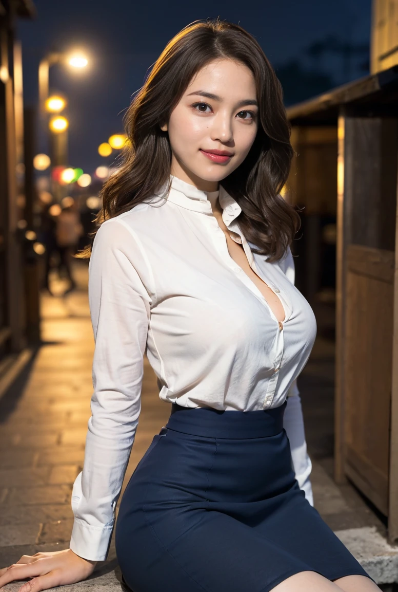best quality, miniskirt, smile, red eyes, colorful top, , (8k, best quality, masterpiece:1.2), (realistic, photo-realistic:1.37), ultra-detailed, full body, small waist, (1girl,((make love:1.2)),cute,beautiful detailed sky,(on the St. Peter's Square of Vatican,crowd,navel),night,sitting,dating,(nose blush),(smile:1.15),(grin) large breasts,(fantasy breasts), cleavage, beautiful detailed eyes,(collared shirt:1.1), night,(wavy hair:1.2),floating hair NovaFrogStyle, cyber, future, naked,(mezzy hair),(full body shot),
