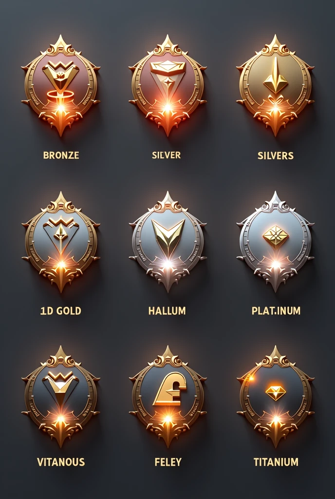 Design a set of 3D cards representing different VIP tiers: Bronze, Silver, Gold, Diamond, Platinum,Titanum. Each icon should feature a unique grand color that reflects the level of exclusivity and luxury associated with it. Incorporate stylish elements and modern design to make each icon visually distinctive while maintaining a cohesive look across the collection. The icons should embody elegance and prestige, suitable for an upscale brand or service.