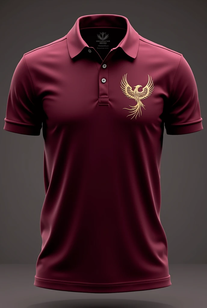 Give me a layout polo shirt design for our organization JFINEX (Junior Finance Executives). The colour is maroon. Please have a beautiful design. It should have phoenix bird because it is our animal symbol in organization logo.