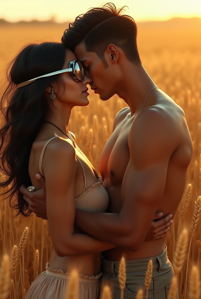 Beautiful Indian girl wearing goggles having sex with boy in wheat farm without (clothes)